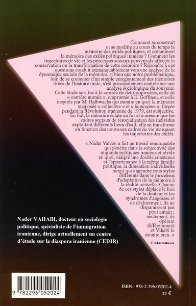 Sociologie d'une mémoire déchirée, Le cas des exilés iraniens (9782296052024-back-cover)