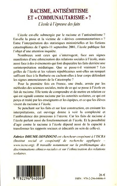 Racisme, antisémitisme et "communautarisme"? (9782296040069-back-cover)