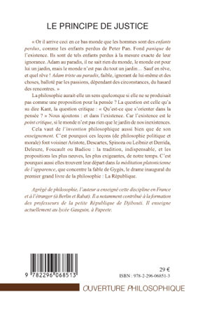 Le principe de justice, Quatre leçons de philosophie morale et politique (9782296068513-back-cover)