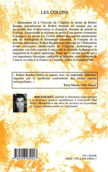 Les colons, Roman de la patrie algérienne (9782296039247-back-cover)