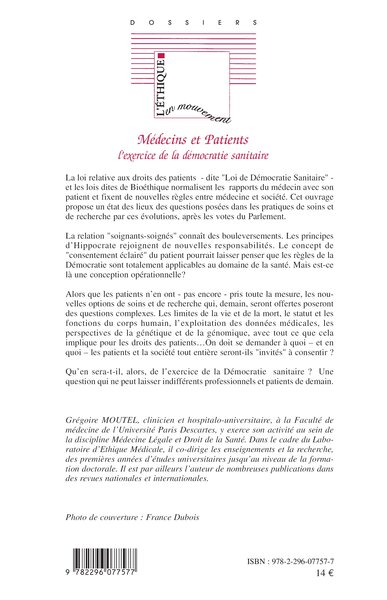 Médecins et patients, L'exercice de la démocratie sanitaire (9782296077577-back-cover)