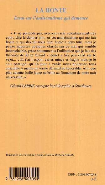 La Honte, Essai sur l'antisémitisme qui demeure (9782296007055-back-cover)