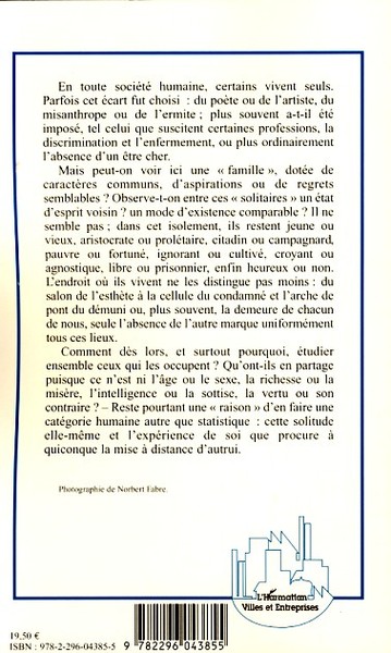 Les demeures de la solitude, Formes et lieux de notre isolement (9782296043855-back-cover)