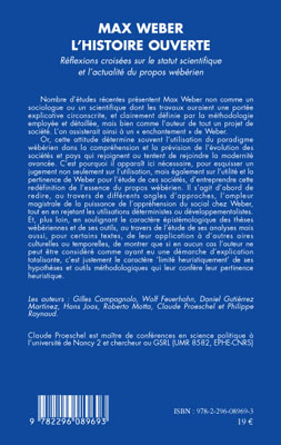 Max Weber, l'histoire ouverte, Réflexions croisées sur le statut scientifique et l'actualité du propos wébérien (9782296089693-back-cover)