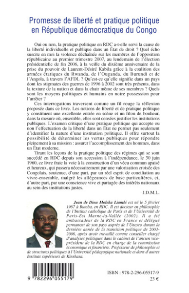 Promesse de liberté et pratique politique en République démocratique du Congo (9782296055179-back-cover)