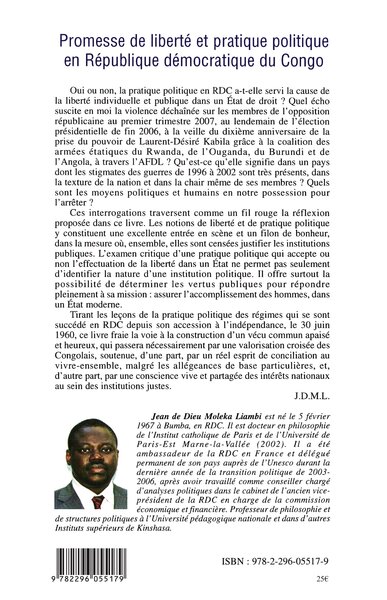 Promesse de liberté et pratique politique en République démocratique du Congo (9782296055179-back-cover)