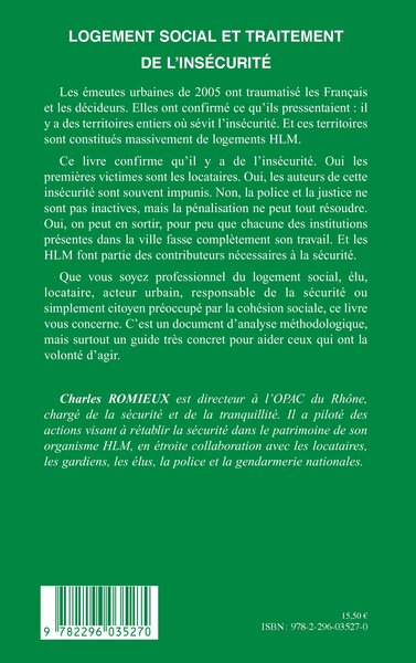 Logement social et traitement de l'insécurité, Eléments d'analyse méthodologique (9782296035270-back-cover)