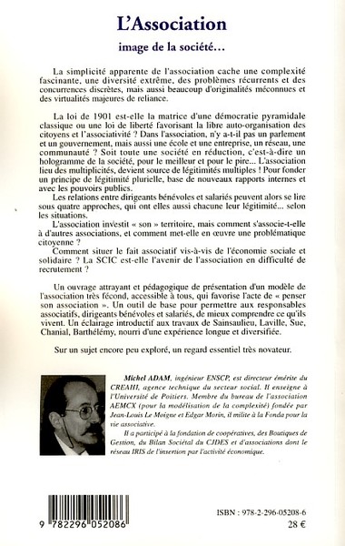 L'Association, Image de la société... - Le modèle associatif et ses enjeux (2e édition revue et augmentée) (9782296052086-back-cover)