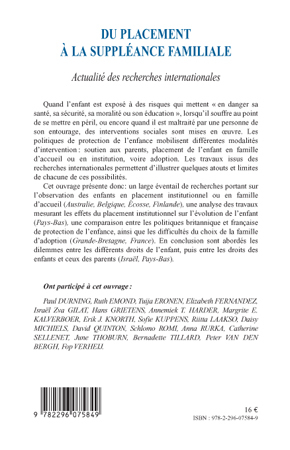 Du placement à la suppléance familiale, Actualité des recherches internationales (9782296075849-back-cover)