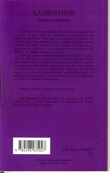 La médiation, Théorie et pratiques (9782296035027-back-cover)