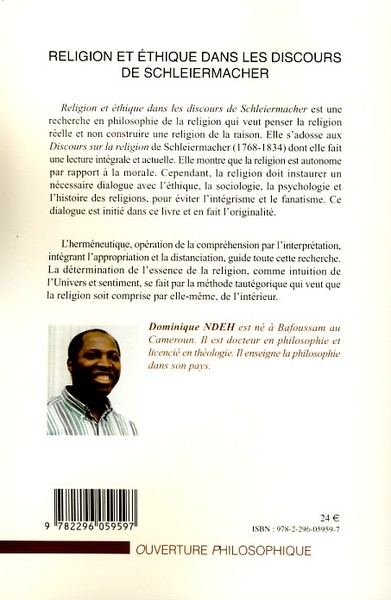 Religion et éthique dans les discours de Schleiermacher, Essai d'herméneutique (9782296059597-back-cover)