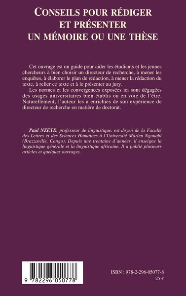 Conseils pour rédiger et présenter un mémoire ou une thèse (9782296050778-back-cover)