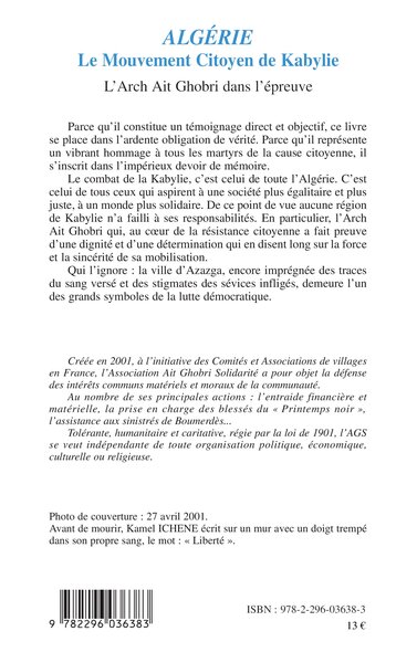 Algérie Le Mouvement Citoyen de Kabylie, L'Arch Ait Ghobri dans l'épreuve (9782296036383-back-cover)