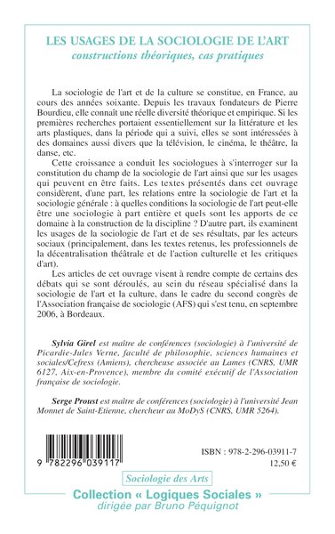 Les usages de la sociologie de l'art, Constructions théoriques, cas pratiques (9782296039117-back-cover)