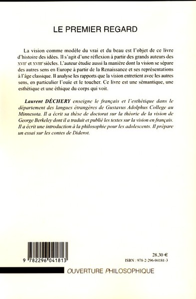 Le premier regard, Essai d'anatomie métaphysique (9782296041813-back-cover)