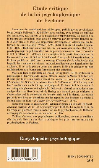 Etude critique de la loi psychophysique de Fechner (9782296008724-back-cover)