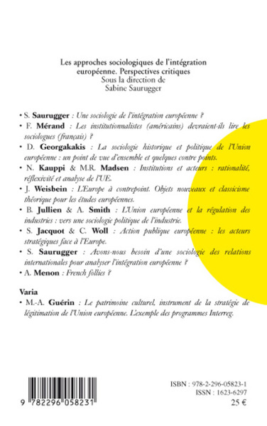 Politique Européenne, Les approches sociologiques de l'intégration européenne, Perspectives critiques (9782296058231-back-cover)