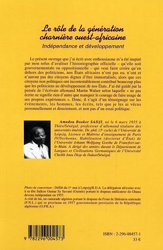 Le rôle de la génération charnière ouest-africaine, Indépendance et développement (9782296004573-back-cover)