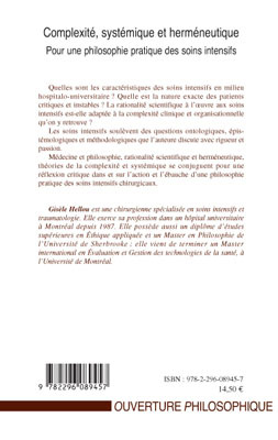 Complexité, systémique et herméneutique, Pour une philosophie pratique des soins intensifs (9782296089457-back-cover)