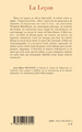 La leçon, Instructions et catéchismes - Théâtre (9782296057012-back-cover)