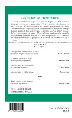 Sociologie de l'Art, Les mondes de l'interprétation (9782296090804-back-cover)
