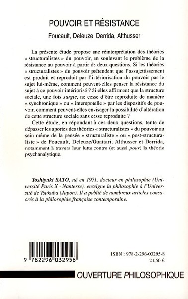 Pouvoir et résistance, Foucault, Deleuze, Derrida, Althusser (9782296032958-back-cover)
