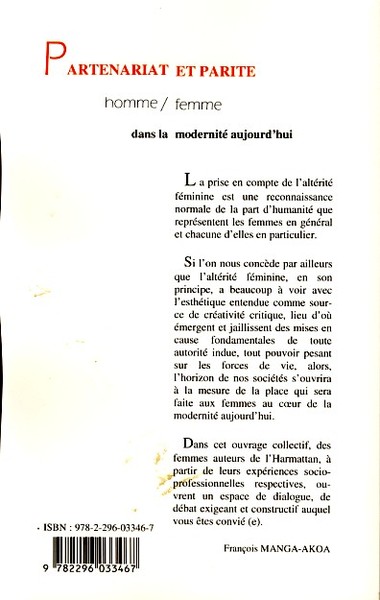 Partenariat et parité homme / femme dans la modernité aujourd'hui (9782296033467-back-cover)