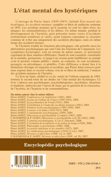 L'état mental des hystériques (Volume II), Les accidents mentaux (9782296035461-back-cover)
