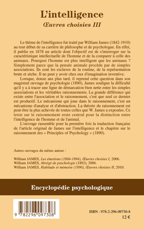 L'intelligence, Oeuvres choisies III (9782296097308-back-cover)