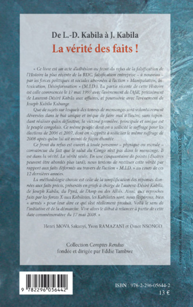 De L.-D. Kabila à J. Kabila, La vérité des faits ! (9782296056442-back-cover)