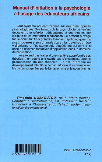 Manuel d'initiation à la psychologie à l'usage des éducateurs africains (9782296005501-back-cover)