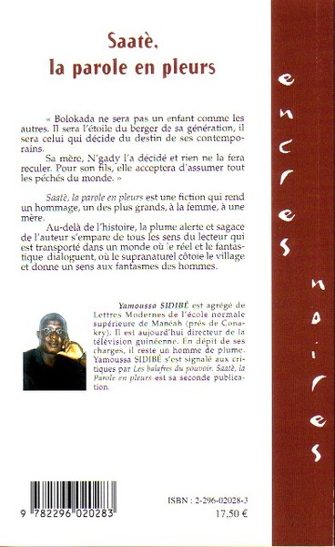 Saatè, La parole en pleurs (9782296020283-back-cover)