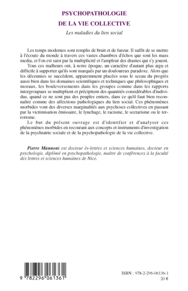 Psychopathologie de la vie collective, Les maladies du lien social (9782296061361-back-cover)