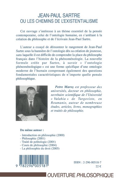 Jean-Paul Sartre ou les chemins de l'existentialisme (9782296005181-back-cover)