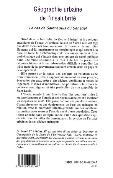 Géographie urbaine de l'insalubrité, Le cas de Saint-Louis du Sénégal (9782296093867-back-cover)