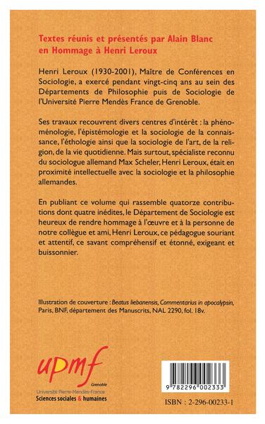 De la phénoménologie à la sociologie de la connaissance (9782296002333-back-cover)