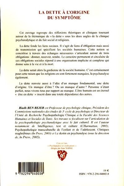 La dette à l'origine du symptôme (9782296040038-back-cover)