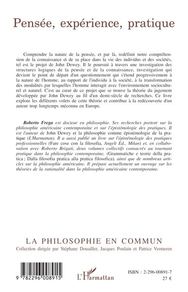 Pensée, expérience, pratique, Essai sur la théorie du jugement de John Dewey (9782296008915-back-cover)