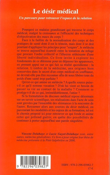 Le désir médical, Un parcours pour retrouver l'espace de la relation (9782296039827-back-cover)