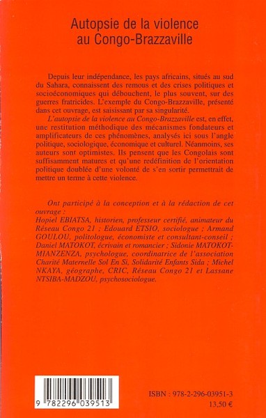 Autopsie de la violence au Congo-Brazzaville (9782296039513-back-cover)