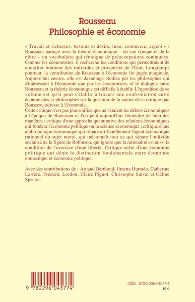 Cahiers d'économie Politique / Papers in Political Economy, Rousseau, Philosophie et économie (9782296045774-back-cover)