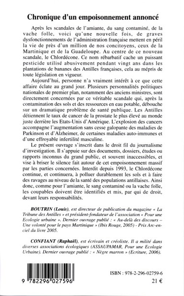 Chronique d'un empoisonnement annoncé, Le scandale du Chlordécone aux Antilles françaises 1972-2002 (9782296027596-back-cover)