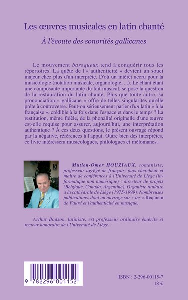 Les oeuvres musicales en latin chanté, A l'écoute des sonorités gallicanes (9782296001152-back-cover)