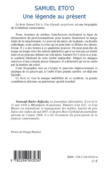 Samuel Eto'o, Une légende au présent (9782296093034-back-cover)