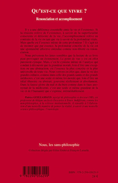 Qu'est-ce que vivre ?, Renonciation et accomplissement (9782296056299-back-cover)