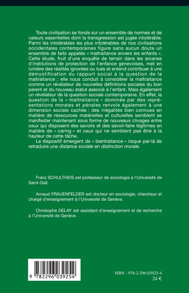 Maltraitance, Contribution à une sociologie de l'intolérable (9782296039254-back-cover)