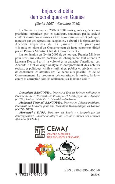 Enjeux et défis démocratiques en Guinée (9782296046610-back-cover)