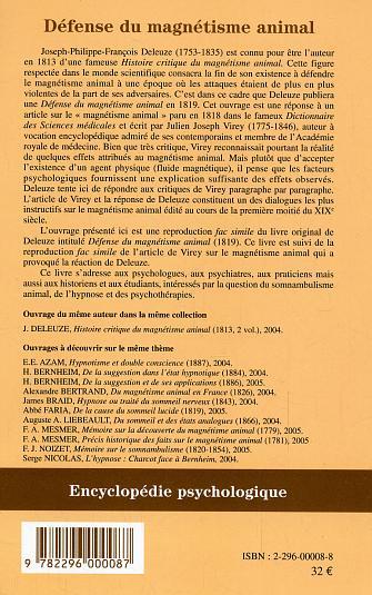 Défense du magnétisme animal, Suivi du magnétisme animal de J.J. Virey (9782296000087-back-cover)