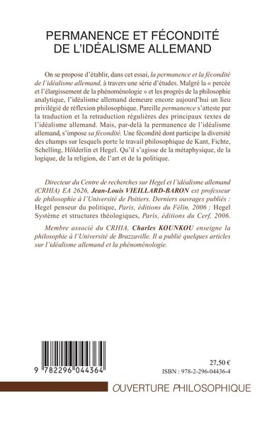 Permanence et fécondité de l'idéalisme allemand (9782296044364-back-cover)