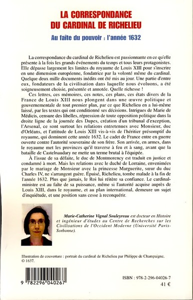 La correspondance du cardinal de Richelieu, Au faîte du pouvoir : l'année 1632 (9782296040267-back-cover)